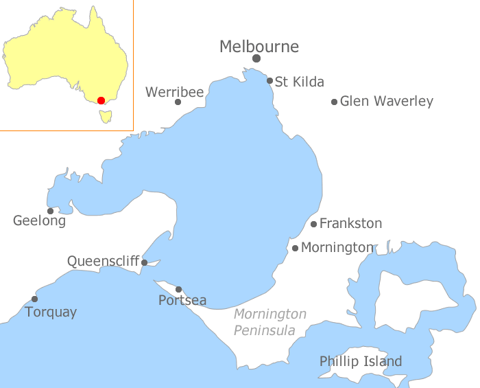 Melbourne Location Map and Major Towns